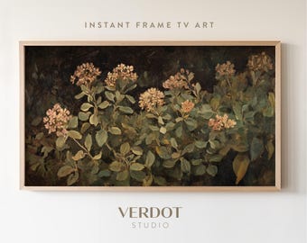 Autumn Garden Frame TV Art, Antique Fall Painting, Dark Green Screensaver, Earthy Organic Floral Vintage Botanical Summer Decor | TV24161