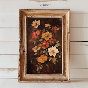 Vintage Herbst Blumen Gemälde, druckbare Wandkunst, Herbst Blumendruck, dunkle Herbst Dekor, Thanksgiving Digital Download Poster SKU24150-1