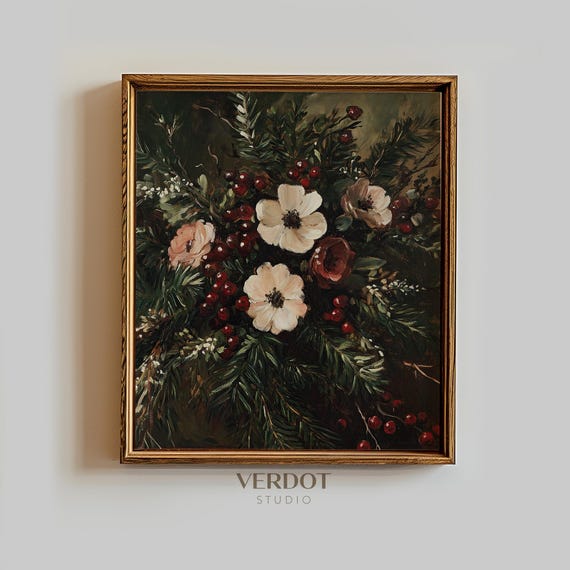 小物入れ Portrait Paint Winter Flower Painting Christmas Print, Vintage Holiday Printable