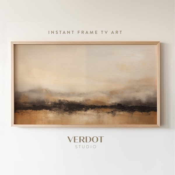 Modern Abstract Frame TV Art, Neutral Gold Landscape Painting, Moody Dark Rustic Minimalist Decor, Beige Tv Art | TV2348
