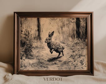 Vintage Easter Print, Printable Wall Art, Easter Decor, Rustic Neutral Bunny Drawing, Country Antique Rabbit Sketch Download | 25011
