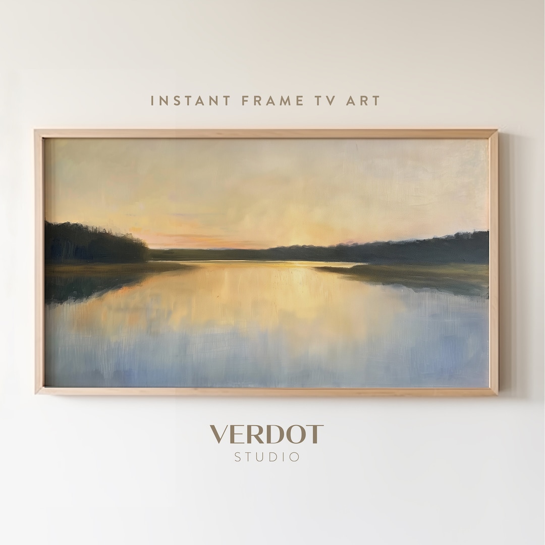 Sinary Frame Summer Sunset Frame TV Art, Country Lake Painting, North Cottage ...