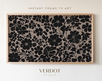 Dark Floral Frame TV Art, Beige & Black, Vintage Botanical (Digital Download)