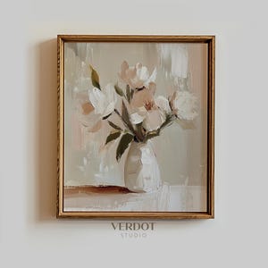 Cuadro de flores de primavera vintage para imprimir en la pared, estampado floral suave de Pascua, decoración de primavera, póster de jarrón de flores abstracto antiguo / 25008