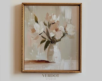 Vintage Spring Flower Painting Printable Wall Art, Soft Easter Floral Print, Spring Decor, Antique Abstract Flower Vase Poster | 25008