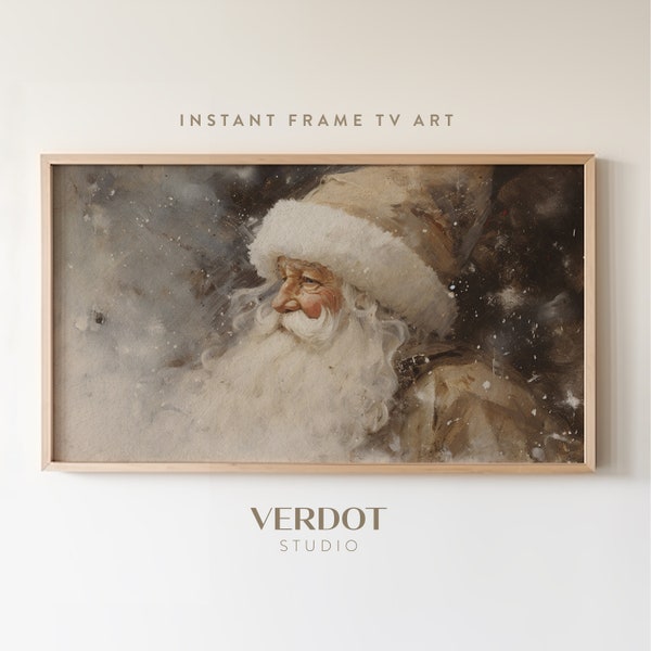 Vintage Santa Christmas Frame Tv Art, Neutral Holiday Santa Claus Painting Tv Digital Download, Christmas Decor | TV2321