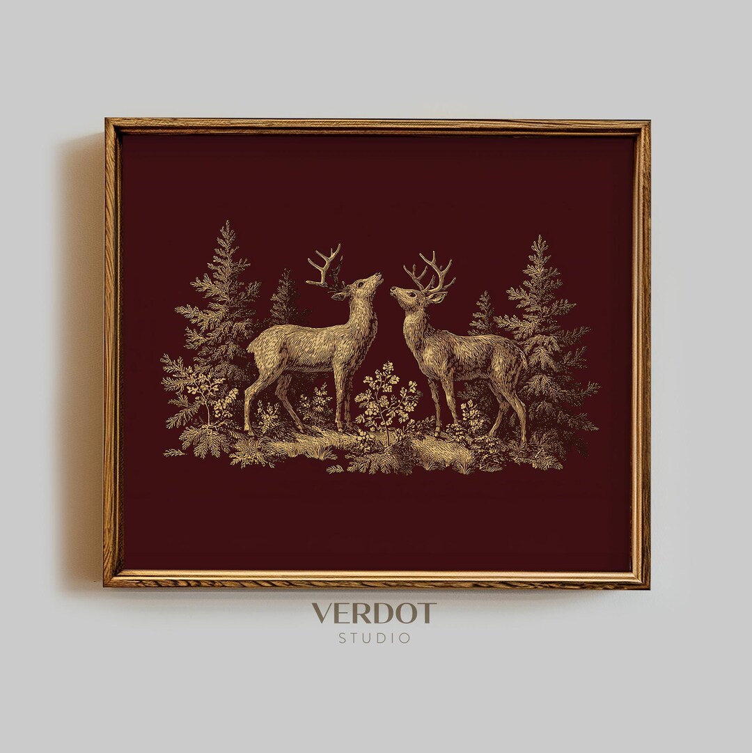 Vintage Christmas Deer Print: Holiday Printable Wall Art Christmas ...