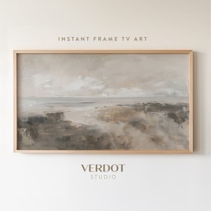 Cornice beige astratta neutra TV Art, dipinto paesaggio costiero spiaggia oceano scenario TV download, salvaschermo estivo in stile vintage / TV2460