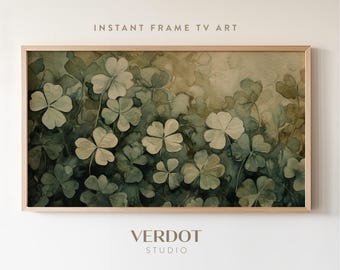 St Patrick's Day Frame TV Art, Green Clover Field Painting Screensaver, Four Leaf Clover Spring Decor, Saint Patty's TV Image  | TV25043