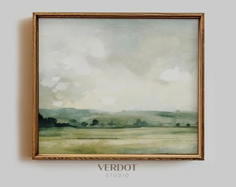 Country Spring Landscape Painting, Printable Wall Art, Bright Modern Summer Print, Farmhouse Countryside, Green Spring Wall Decor  | 2422