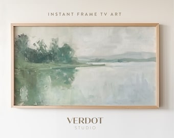 Green Summer Lake Frame TV Art, North Muskoka Painting, Cottage Country Scenery Tv Download, Calm Blue Water Screensaver | TV2492