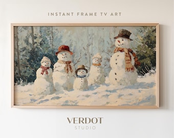 Snowman Christmas Frame Tv Art: Nostalgic Holiday Winter Landscape Painting Screensaver | TV25186