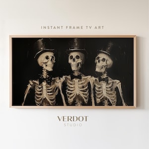 Art TV squelette Halloween cadre, décoration d'Halloween sombre fantasmagorique, haut-de-forme squelette, économiseur d'écran Halloween drôle en téléchargement numérique | TV24167