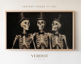 Skeleton Halloween Frame TV Art, Spooky Dark Halloween Decor, Skeleton Top Hat, Funny Halloween Screensaver Digital Download | TV24167
