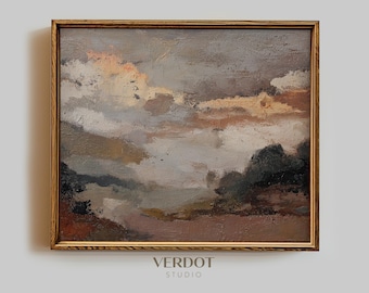 Sunset Landscape Fall Printable Painting, Abstract Moody Country Wall Art, Neutral Autumn Decor Instant Download | 25086