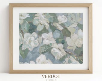 Blue Flowers Abstract Print, Printable Wall Art, White Floral French Country Painting, Farmhouse Botanical Easter Decor | 2480
