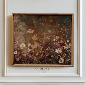 Stimmungsvoller Vintage Wildblumen Druck, druckbare Wandkunst, dunkele rustikale Blumenmalerei, burgunderrotes botanisches abstraktes Poster | 24270 - PRT 2