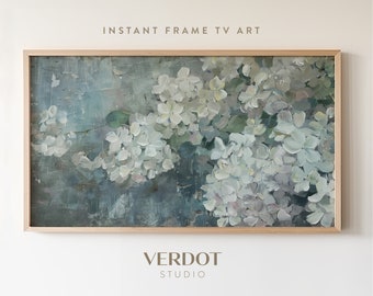 Blue Hydrangea Flower Frame TV Art, Vintage Style Spring Floral Painting, Easter Botanical Frame TV Art, Summer Garden Screensaver  | TV2433
