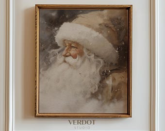 Vintage Santa Claus Painting, Christmas Printable Wall Art, Neutral Rustic Santa Print, Beige Holiday Decor, Winter Print | SKU2321-2