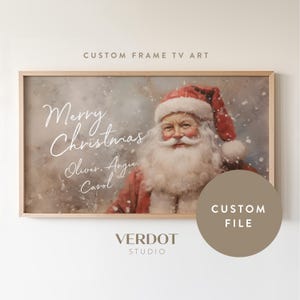 Anpassad God Jul-ram för TV-konst med tomten, personligt God Jul-meddelande för barn från jultomten, neutral julmålning, nedladdning
