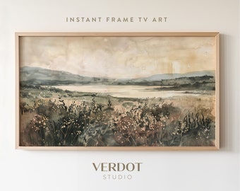 Spring Wildflower Frame TV Art, Vintage Style Summer Country Landscape Painting Screensaver, Neutral Spring Decor | TV24112