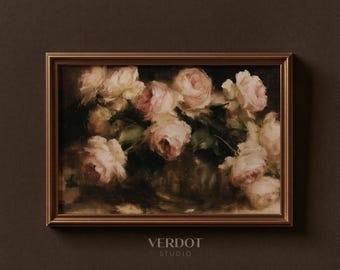 Vintage Fall Roses Wall Art, Moody Floral Printable, Antique Rose Botanical Decor, Autumn Digital Download | 26070