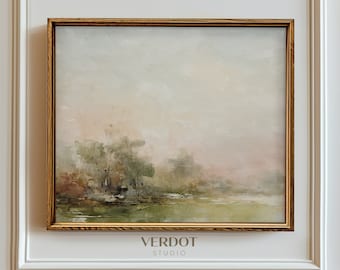 Abstrakte Vintage Malerei Landschaft, Land Frühling druckbare Kunst, Sanfter Sonnenuntergang Minimal Sommer Landschaft Land Druck | 2423