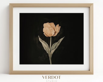 Spring Tulip Flower Painting, Easter Printable Wall Art, Vintage Hydrangea Floral Print, Dark Moody Botanical Spring Decor | 25025