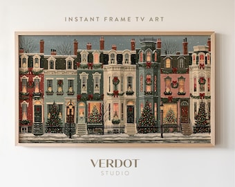 Vintage Christmas Village Frame TV Art, Victorian Christmas Houses, Nostalgic Holiday Decor | TV26169