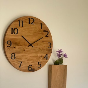 Houten Klok SLIM Zwart, Wandklokken, Grote Klokken, Houten Klokken, Eikenhouten Wandklokken, Moderne Klokken, Klassieke Klokken afbeelding 1