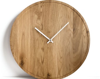 Orologio da parete PURE, grande orologio in legno, grande quercia naturale, design moderno e minimalista, arte unica della parete della casa