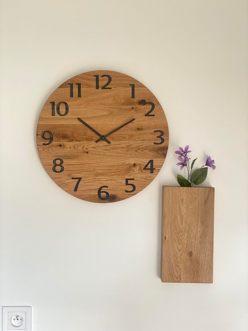 Houten Klok SLIM Zwart, Wandklokken, Grote Klokken, Houten Klokken, Eikenhouten Wandklokken, Moderne Klokken, Klassieke Klokken afbeelding 5