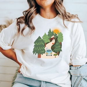 Sweater Campervan in the forest, Aesthetics Sweatshirt, Outdoor Sweater, Camping Shirt, Adventure Sweatshirt, Camping Hoodie, Campervan