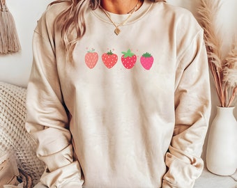 Strawberries Sweater, Strawberry Shirt, Pink Shirt, Spring Sweatshirt, Summer Shirt, Spring Gift Idea, Strawberries Sweatshirt
