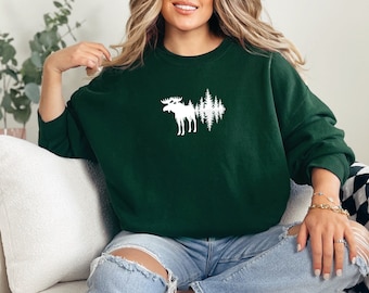 Moose And Forest Sweater, Mountain Sweater, Outdoor Sweater, Outdoor Hoodie, Camping Sweater, Adventure Sweater, Moose Shirt, Outdoor Shirt
