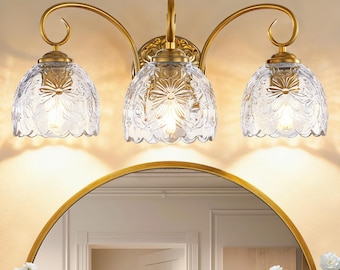 Gold 3-Light Vanity Light Bathroom, Vintage Wall Sconce Farmhouse Lighting Over Mirror