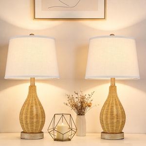 Bedside Lamps Set of 2, Touch Control & Rotary Switch, Farmhouse Rattan Table Lamps, 3 Way Dimmable Nightstand Light