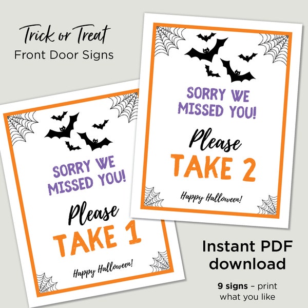 Halloween sign - Please take one – Trick or Treat - Out of Candy - Instant Download