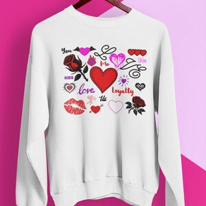 Valentines Day Heart Graphic Sweatshirt: Unisex Cotton-Blend Crewneck