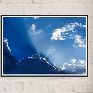Silver Lining Sky Print: Emerging Hope Framed Art. Dramatic Deep Blue Cloud Photo.