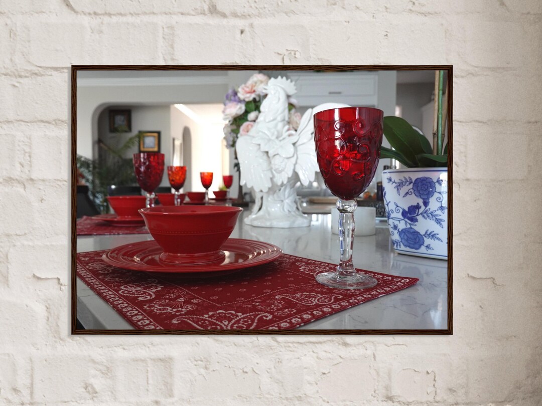 Red Table Setting Art Print: Elegant Dining Room Decor - Etsy