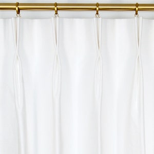 Custom Pinch Pleat Drapes or Curtain Panels in Flax White Linen-Blend Fabric with Blackout or Thermal Lining for Living or Bedroom