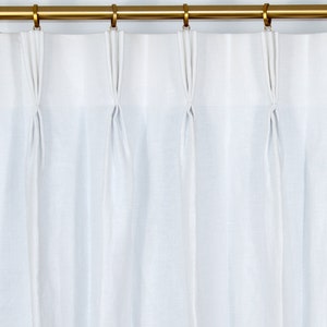 Custom Pinch Pleat Drapes or Curtain Panels in Nevada Optic White 100% Linen Fabric with Blackout or Thermal Lining for Living or Bedroom