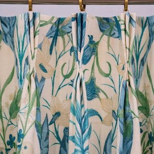 Custom Pinch Pleat Drapes or Curtain Panels in Guinevere Robins Egg Blue Floral Fabric with Blackout or Thermal Lining for Living or Bedroom