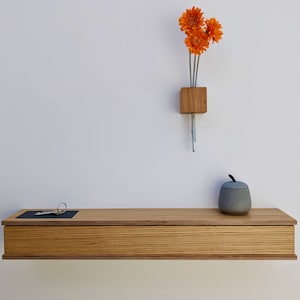 80cm Eichen-Konsole Eingangsbereich – Schmales Schubladenregal aus Holz – , Minimalistisches, Handgefertigtes Flurregal mit Geheimschublade