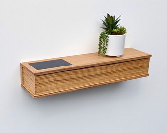 Console à tiroirs flottants étroite 60 cm - Organiseur de couloir d'entrée en bois minimaliste - Étagère flottante moderne en chêne - Porte-clés mural