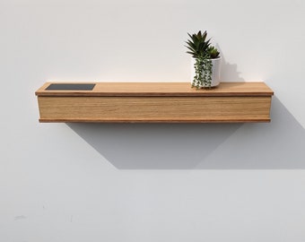 Organisateur d'entrée étroit 80 cm suspendu au mur en chêne pour tiroir de rangement en bois étagère accrocheur Tiroir secret fait main mural minimaliste