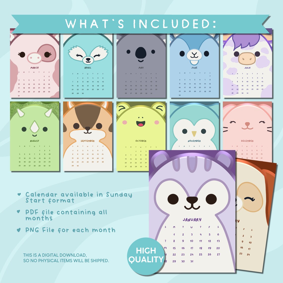 Squishmallows 2024 Monthly Calendar Printable Cute Calendar Squishmallows Art Digital