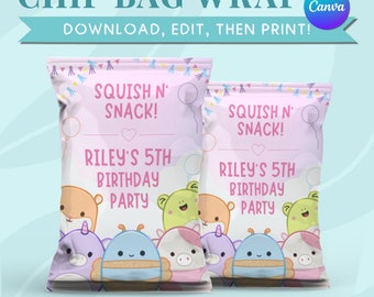 Squishmallows Chip Bag Wrapper Template Squishmallows Birthday Party Favor Template Squishmallows Chip Bag Label Template Digital Download