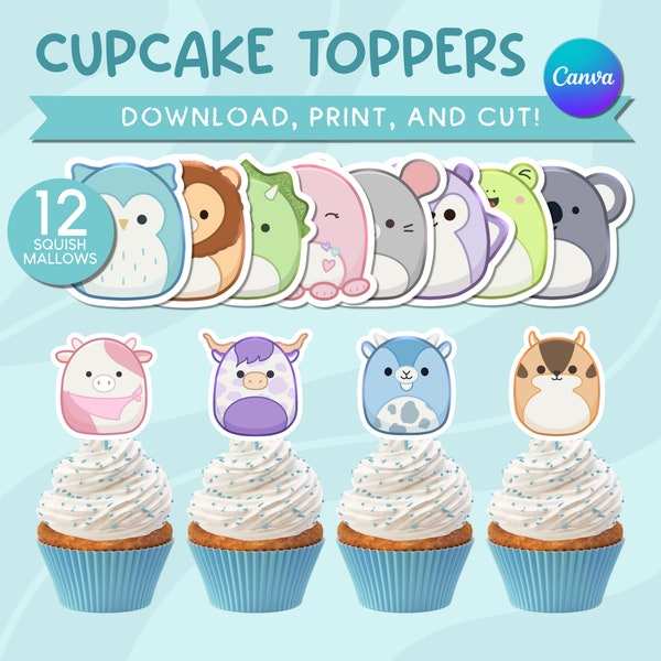 Printable Squishmallows Cupcake Toppers Birthday Decoration Printable Squishmallows Cupcake Decor Party Supplies Instant Download